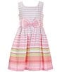 Color:Pink - Image 3 - Big Girls 7-16 Short Sleeve Solid Cardigan & Multi Stripe Dress
