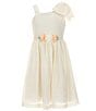 Color:Ivory - Image 1 - Big Girls 7-16 Sleeveless Asymmetrical Neckline Bow-Accented Pleated Taffeta Fit & Flare Dress