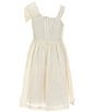 Color:Ivory - Image 2 - Big Girls 7-16 Sleeveless Asymmetrical Neckline Bow-Accented Pleated Taffeta Fit & Flare Dress