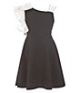 Color:Black - Image 1 - Big Girls 7-16 Contrast-Sleeve Bow-Shoulder Fit-And-Flare Dress