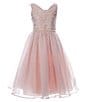 Color:Peach - Image 1 - Big Girls 7-16 Sleeveless Embroidered/Mesh Fit-And-Flare Dress