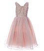 Color:Peach - Image 2 - Big Girls 7-16 Sleeveless Embroidered/Mesh Fit-And-Flare Dress