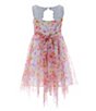 Color:Pink - Image 2 - Big Girls 7-16 Illusion Floral-Mesh Handkerchief-Hem Dress