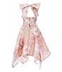 Color:Taupe - Image 2 - Big Girls 7-16 Sleeveless Floral-Printed Sharkbite-Hem Mikado Ballgown