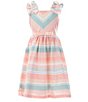 Color:Peach - Image 1 - Big Girls 7-16 Sleeveless Mitered-Stripe Bodice/Horizontal-Striped Skirted Fit-And-Flare Dress