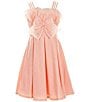 Color:Coral - Image 1 - Big Girls 7-16 Sleeveless Petal-Bodice/Reverse-Pleated Ballgown