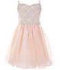 Color:Blush - Image 1 - Big Girls 7-16 Sleeveless Sequin-Embellished Latticework-Embroidered Bodice/Tulle-Skirted Fit-And-Flare Dress