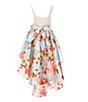 Color:Blue - Image 2 - Big Girls 7-16 Sleeveless Solid/Floral High-Low-Hem Fit-And-Flare Dress