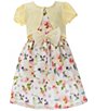 Color:Yellow - Image 1 - Big Girls 7-16 Solid Short-Sleeve Cardigan & Sleeveless Watercolor-Floral Jacquard Fit-And-Flare Dress Set