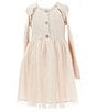 Color:Natural - Image 1 - Little Girls 2T-4T Long Sleeve Round Neck Knit/Tulle/Mesh Fit And Flare Dress
