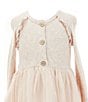 Color:Natural - Image 3 - Little Girls 2T-4T Long Sleeve Round Neck Knit/Tulle/Mesh Fit And Flare Dress
