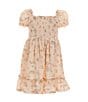 Color:Natural - Image 1 - Little Girls 2T-4T Puffed-Sleeve Woodland Bunny Printed Gauze Fit-And-Flare Dress