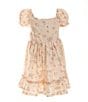 Color:Natural - Image 2 - Little Girls 2T-4T Puffed-Sleeve Woodland Bunny Printed Gauze Fit-And-Flare Dress
