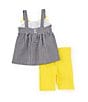 Color:Yellow - Image 2 - Little Girls 2T-4T Sleeveless Daisy-Appliqued Checked Dress & Solid Biker Shorts Set