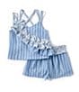 Color:Blue - Image 1 - Little Girls 2T-4T Sleeveless Vertical Striped Chambray Tank Top & Matching Shorts Set