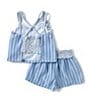 Color:Blue - Image 2 - Little Girls 2T-4T Sleeveless Vertical Striped Chambray Tank Top & Matching Shorts Set