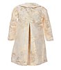 Color:Gold - Image 3 - Little Girls 2T-6X Long-Sleeve Floral Jacquard Coat & Sleeveless Pindotted-Mesh Ballerina Dress Set
