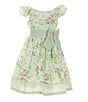 Color:Green - Image 1 - Little Girls 2T-6X Short Double Ruffle Sleeve Floral and Stripe Trim Dress With Matching Hat
