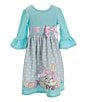 Color:Aqua - Image 1 - Little Girls 2T-6X 3/4 Sleeve Pull Through Ribbon Bodice Bunny Dress
