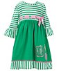 Color:Green - Image 1 - Little Girls 2T-6X 3/4-Sleeve Saint Patrick's Day Striped/Solid Fit-And-Flare Dress