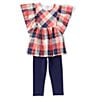 Color:Multi - Image 3 - Little Girls 2T-6X Angel Sleeve Plaid Woven Top & Solid Knit Leggings Set
