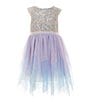 Color:Multi - Image 1 - Little Girls 2T-6X Cap Sleeve Sequin Embellished Ombre-Skirted Fit & Flare Dress