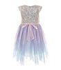 Color:Multi - Image 2 - Little Girls 2T-6X Cap Sleeve Sequin Embellished Ombre-Skirted Fit & Flare Dress