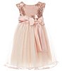 Color:Blush - Image 1 - Little Girls 2T-6X Cap-Sleeve Sequin-Embellished/Mesh-Skirted Ballerina Dress