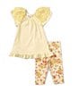 Color:Yellow - Image 1 - Little Girls 2T-6X Eyelet Flutter Sleeve Tunic Top & Printed Leggings Set