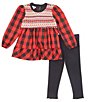 Color:Red - Image 2 - Little Girls 2T-6X Fair Isle Vest, Long-Sleeve Buffalo-Check Fit-And-Flare Dress & Leggings Set