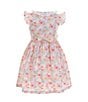 Color:Pink - Image 2 - Little Girls 2T-6X Flutter-Sleeve Bunny-Printed Poplin Fit-And-Flare Dress