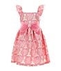 Color:Pink - Image 1 - Little Girls 2T-6X Flutter-Sleeve Floral Jacquard Fit-And-Flare Dress