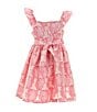 Color:Pink - Image 2 - Little Girls 2T-6X Flutter-Sleeve Floral Jacquard Fit-And-Flare Dress