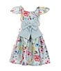Color:Blue - Image 1 - Little Girls 2T-6X Flutter-Sleeve Floral-Printed Mikado Fit-And-Flare Dress