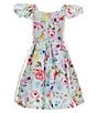 Color:Blue - Image 2 - Little Girls 2T-6X Flutter-Sleeve Floral-Printed Mikado Fit-And-Flare Dress