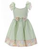 Color:Green - Image 2 - Little Girls 2T-6X Flutter-Sleeve Mixed-Print Fit-And-Flare Seersucker Dress And Hat Set