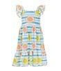 Color:Blue - Image 1 - Little Girls 2T-6X Flutter Sleeve Sun/Striped-Print Fit & Flare Dress