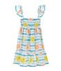 Color:Blue - Image 2 - Little Girls 2T-6X Flutter Sleeve Sun/Striped-Print Fit & Flare Dress