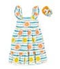 Color:Blue - Image 3 - Little Girls 2T-6X Flutter Sleeve Sun/Striped-Print Fit & Flare Dress