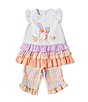 Color:Multi - Image 1 - Little Girls 2T-6X Flutter Sleeve Tiered Bunny Tail Top With Ruffle Leggings