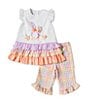 Color:Multi - Image 2 - Little Girls 2T-6X Flutter Sleeve Tiered Bunny Tail Top With Ruffle Leggings