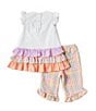 Color:Multi - Image 3 - Little Girls 2T-6X Flutter Sleeve Tiered Bunny Tail Top With Ruffle Leggings