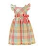 Color:Multi - Image 1 - Little Girls 2T-6X Flutter Sleeved Plaid Pull Through Ribbon And Bow Dress
