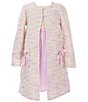 Color:Lavender - Image 1 - Little Girls 2T-6X Long-Sleeve Patterned Boucle Coat & Sleeveless Boucle-To-Mesh Fit-And-Flare Dress Set