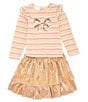 Color:Blush - Image 1 - Little Girls 2T-6X Long-Sleeve Sequin Bow Top and Skirt Set
