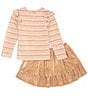Color:Blush - Image 3 - Little Girls 2T-6X Long-Sleeve Sequin Bow Top and Skirt Set
