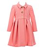 Color:Coral - Image 3 - Little Girls 2T-6X Long-Sleeve Textured-Knit Coat & Sleeveless Floral Shantung Fit-And-Flare Dress Set