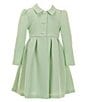 Color:Green - Image 1 - Little Girls 2T-6X Long Sleeve Textured Knit Collared Coat & Sleeveless Shantung Floral Dress Set