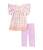 Color:Multi - Image 2 - Little Girls 2T-6X Multi Flutter Double Ruffle Sleeved Top and Capri Legging Set