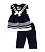 Color:Navy - Image 1 - Little Girls 2T-6X Nautical Short Sleeve Tunic & Pull- On Capri 2-Piece Set